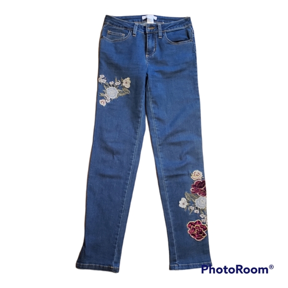 EUC - Velvet floral jeans Size 0 - Picture 2 of 9